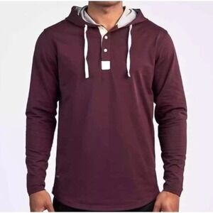 Bylt Mens Drop Cut Lux Pullover Hooded Henley Casual Activewear Long Sleeve L